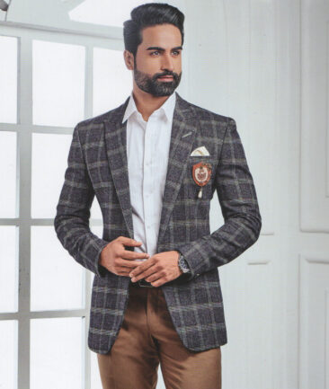 B-Posh Men's Terry Rayon Checks 2.25 Meter Unstitched Jacketing & Blazer Fabric (Blue)