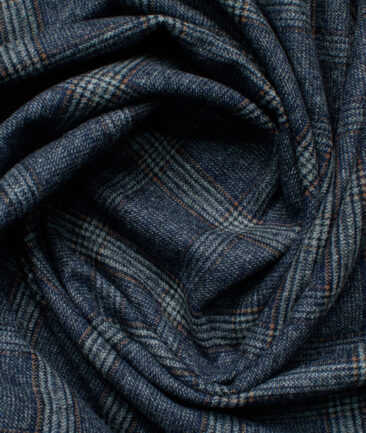 B-Posh Men's Terry Rayon Checks 2.25 Meter Unstitched Jacketing & Blazer Fabric (Blue)