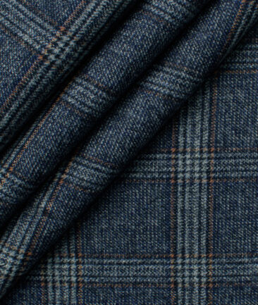 B-Posh Men's Terry Rayon Checks 2.25 Meter Unstitched Jacketing & Blazer Fabric (Blue)