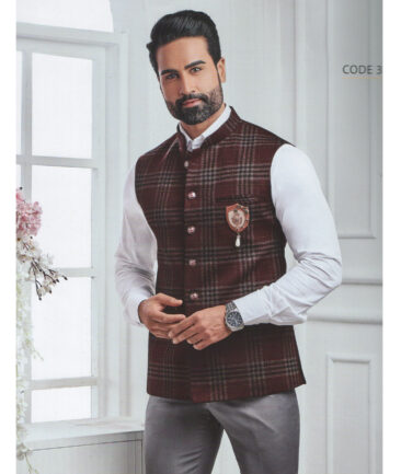 B-Posh Men's Terry Rayon Checks 2.25 Meter Unstitched Jacketing & Blazer Fabric (Maroon)