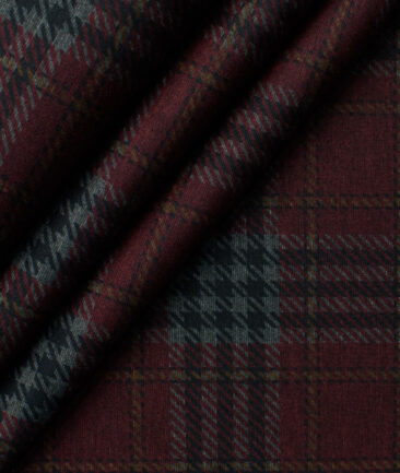 B-Posh Men's Terry Rayon Checks 2.25 Meter Unstitched Jacketing & Blazer Fabric (Maroon)