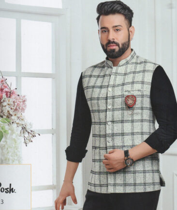 B-Posh Men's Terry Rayon Checks 2.25 Meter Unstitched Jacketing & Blazer Fabric (White & Black)