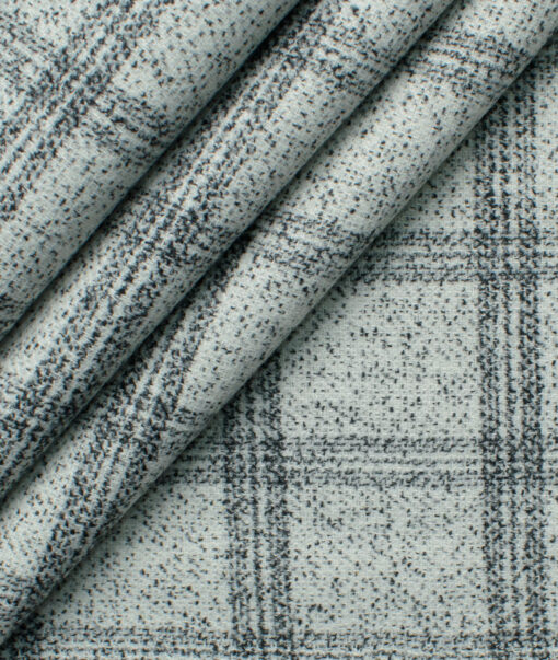 B-Posh Men's Terry Rayon Checks 2.25 Meter Unstitched Jacketing & Blazer Fabric (White & Black)