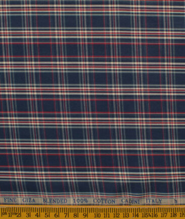 Cadini Men's Giza Blend Cotton Checks 2.25 Meter Unstitched Shirting Fabric (Dark Blue)