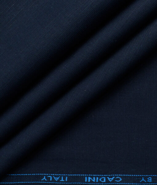 Cadini Men's Cotton Linen Solids 2.25 Meter Unstitched Shirting Fabric (Dark Royal Blue)