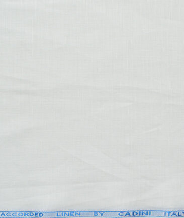 Cadini Men's Cotton Linen Solids 3.50 Meter Unstitched Shirting Fabric (White)