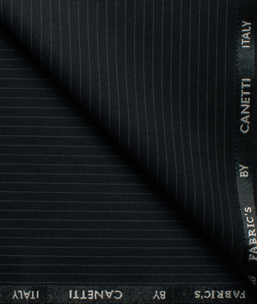 Canetti by Cadini Italy Men's Terry Rayon Striped  Unstitched Suiting Fabric (Black)