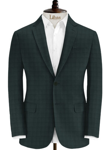 Canetti by Cadini Italy Men's Terry Rayon Checks 3.75 Meter Unstitched Suiting Fabric (Dark Green)