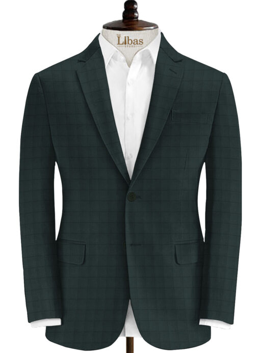 Canetti by Cadini Italy Men's Terry Rayon Checks 3.75 Meter Unstitched Suiting Fabric (Dark Green)