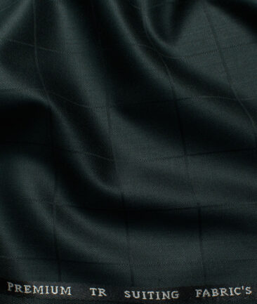 Canetti by Cadini Italy Men's Terry Rayon Checks 3.75 Meter Unstitched Suiting Fabric (Dark Green)