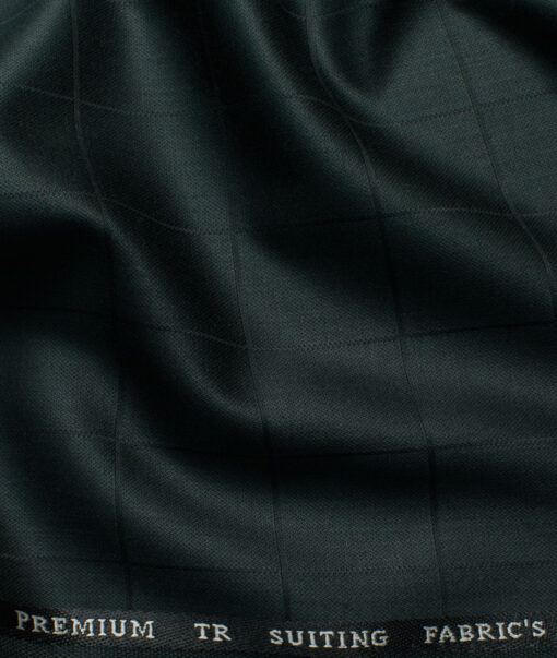 Canetti by Cadini Italy Men's Terry Rayon Checks 3.75 Meter Unstitched Suiting Fabric (Dark Green)