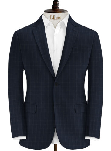 Canetti by Cadini Italy Men's Terry Rayon Checks 3.75 Meter Unstitched Suiting Fabric (Dark Navy Blue)