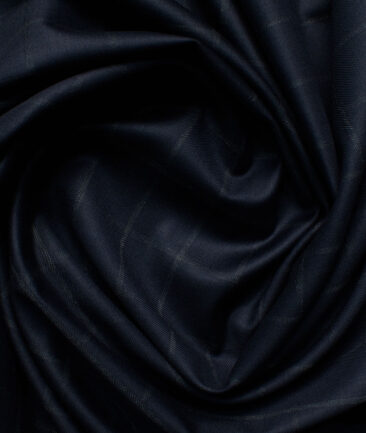 Canetti by Cadini Italy Men's Terry Rayon Checks 3.75 Meter Unstitched Suiting Fabric (Dark Navy Blue)