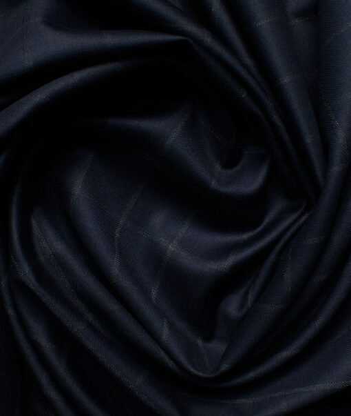 Canetti by Cadini Italy Men's Terry Rayon Checks 3.75 Meter Unstitched Suiting Fabric (Dark Navy Blue)