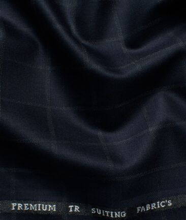 Canetti by Cadini Italy Men's Terry Rayon Checks 3.75 Meter Unstitched Suiting Fabric (Dark Navy Blue)