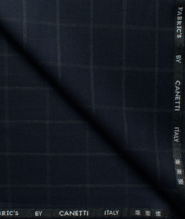 Canetti by Cadini Italy Men's Terry Rayon Checks 3.75 Meter Unstitched Suiting Fabric (Dark Navy Blue)