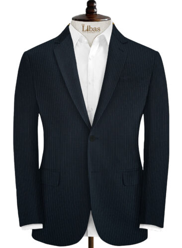 Canetti by Cadini Italy Men's Terry Rayon Striped 2 Meter Unstitched Suiting Fabric (Dark Navy Blue)