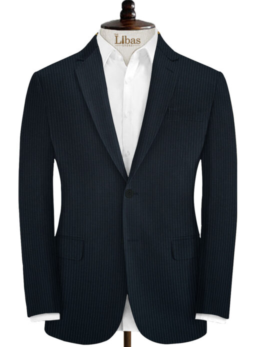 Canetti by Cadini Italy Men's Terry Rayon Striped 2 Meter Unstitched Suiting Fabric (Dark Navy Blue)