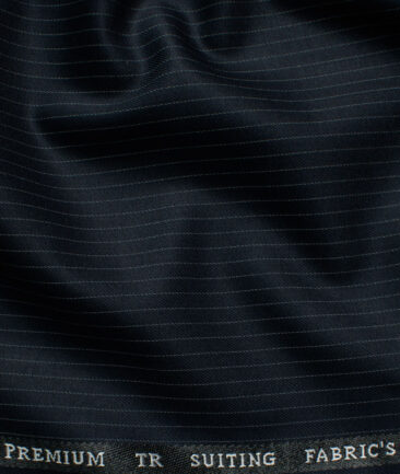 Canetti by Cadini Italy Men's Terry Rayon Striped 2 Meter Unstitched Suiting Fabric (Dark Navy Blue)