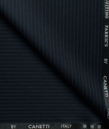 Canetti by Cadini Italy Men's Terry Rayon Striped 2 Meter Unstitched Suiting Fabric (Dark Navy Blue)