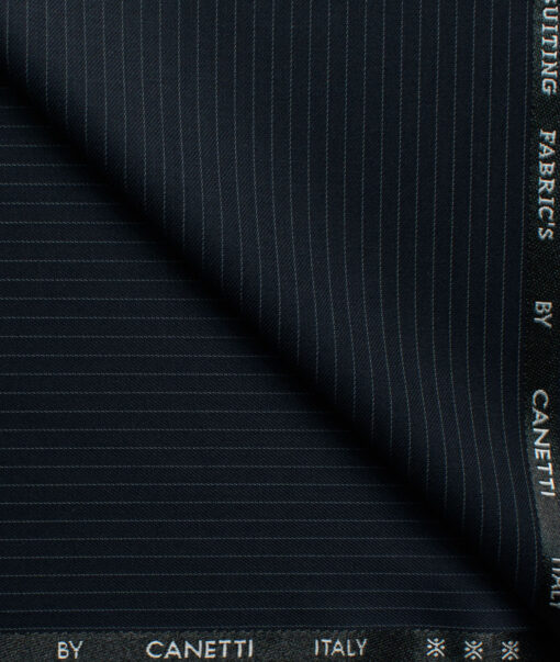 Canetti by Cadini Italy Men's Terry Rayon Striped 2 Meter Unstitched Suiting Fabric (Dark Navy Blue)