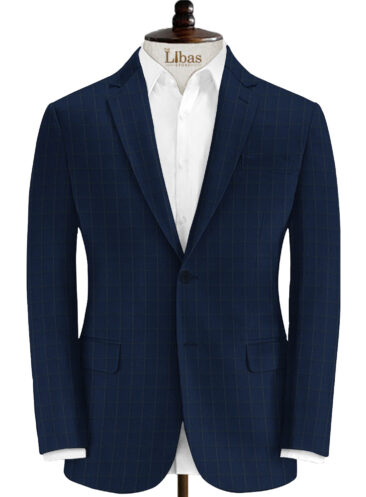 Canetti by Cadini Italy Men's Terry Rayon Checks 3.75 Meter Unstitched Suiting Fabric (Dark Royal Blue)