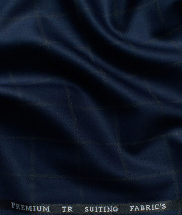 Canetti by Cadini Italy Men's Terry Rayon Checks 3.75 Meter Unstitched Suiting Fabric (Dark Royal Blue)