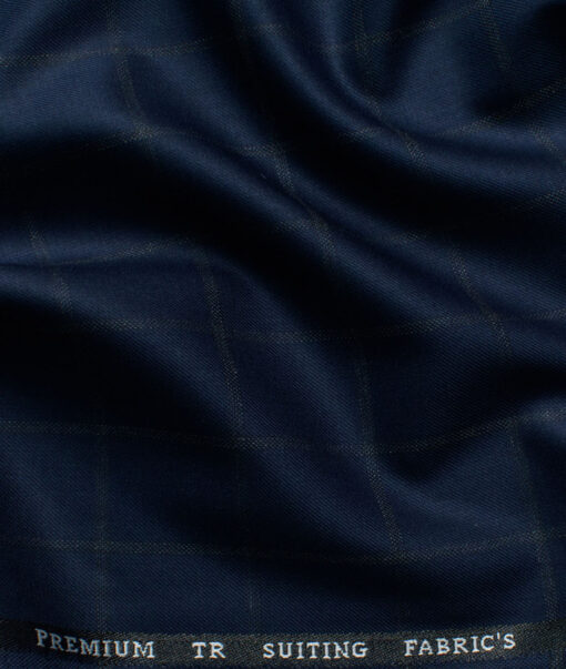 Canetti by Cadini Italy Men's Terry Rayon Checks 3.75 Meter Unstitched Suiting Fabric (Dark Royal Blue)