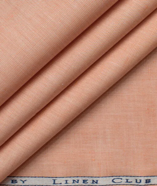 Cavallo by Linen Club Men's Cotton Linen Self Design 2.25 Meter Unstitched Shirting Fabric (Cantaloupe Orange)