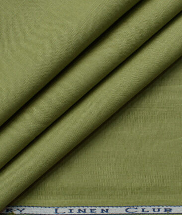 Cavallo by Linen Club Men's Cotton Linen Solids 2.25 Meter Unstitched Shirting Fabric (Olive Green)