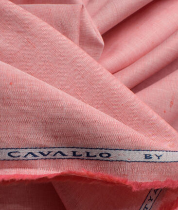 Cavallo by Linen Club Men's Cotton Linen Self Design 2.25 Meter Unstitched Shirting Fabric (Salmon Pink)