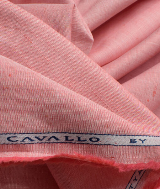 Cavallo by Linen Club Men's Cotton Linen Self Design 2.25 Meter Unstitched Shirting Fabric (Salmon Pink)