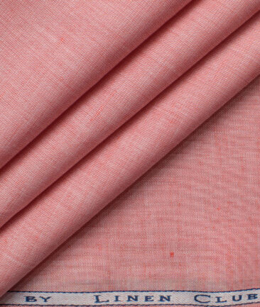 Cavallo by Linen Club Men's Cotton Linen Self Design 2.25 Meter Unstitched Shirting Fabric (Salmon Pink)