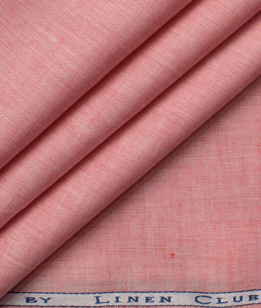 Cavallo by Linen Club Men's Cotton Linen Self Design 2.25 Meter Unstitched Shirting Fabric (Salmon Pink)