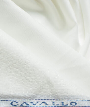 Cavallo by Linen Club Men's Cotton Linen Solids 2.25 Meter Unstitched Shirting Fabric (White)