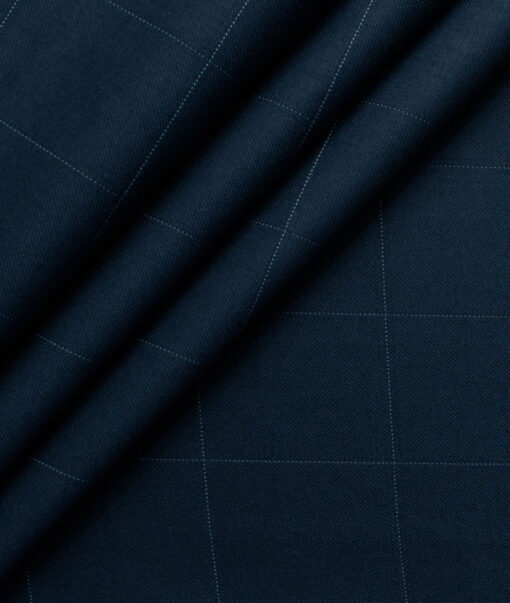 Godstra Men's Terry Rayon Checks 3.75 Meter Unstitched Suiting Fabric (Dark Blue)