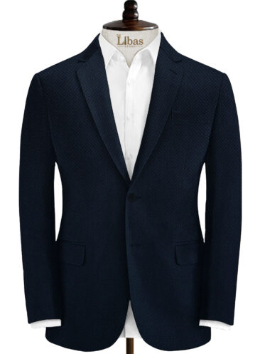 Italian Channel Men's Terry Rayon Structured 3.75 Meter Unstitched Suiting Fabric (Dark Blue)