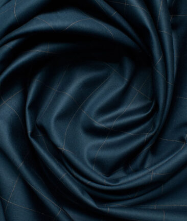 Italian Channel Men's Terry Rayon Checks 3.75 Meter Unstitched Suiting Fabric (Ocean Blue)