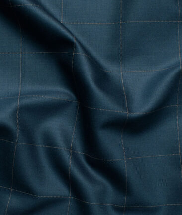 Italian Channel Men's Terry Rayon Checks 3.75 Meter Unstitched Suiting Fabric (Ocean Blue)