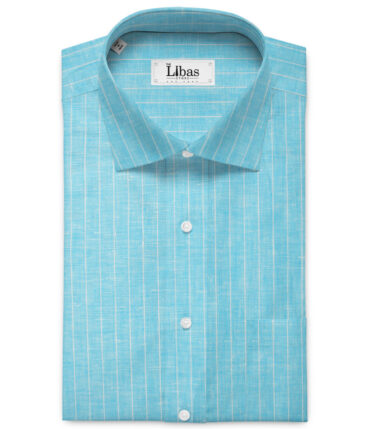 J.Hampstead Men's 60 LEA European Linen Striped 2.25 Meter Unstitched Shirting Fabric (Arctic Blue)