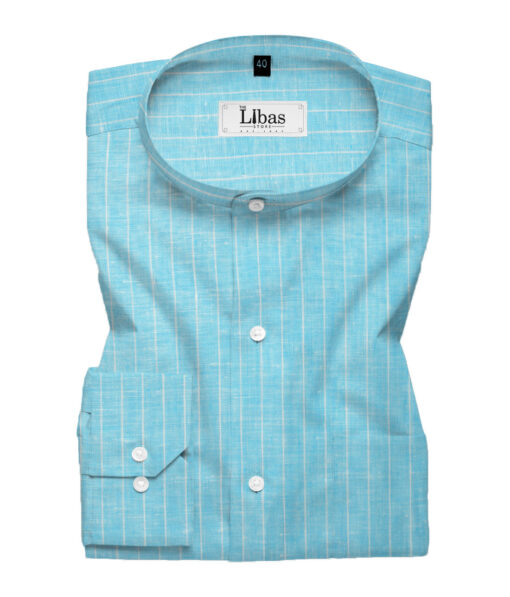 J.Hampstead Men's 60 LEA European Linen Striped 2.25 Meter Unstitched Shirting Fabric (Arctic Blue)
