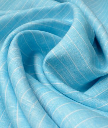 J.Hampstead Men's 60 LEA European Linen Striped 2.25 Meter Unstitched Shirting Fabric (Arctic Blue)
