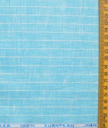 J.Hampstead Men's 60 LEA European Linen Striped 2.25 Meter Unstitched Shirting Fabric (Arctic Blue)