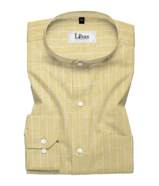 J.Hampstead Men's 60 LEA European Linen Striped 2.25 Meter Unstitched Shirting Fabric (Latte Beige)