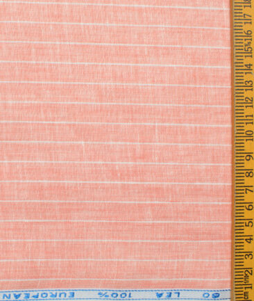 J.Hampstead Men's 60 LEA European Linen Striped 2.25 Meter Unstitched Shirting Fabric (Peach)