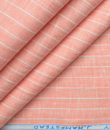 J.Hampstead Men's 60 LEA European Linen Striped 2.25 Meter Unstitched Shirting Fabric (Peach)