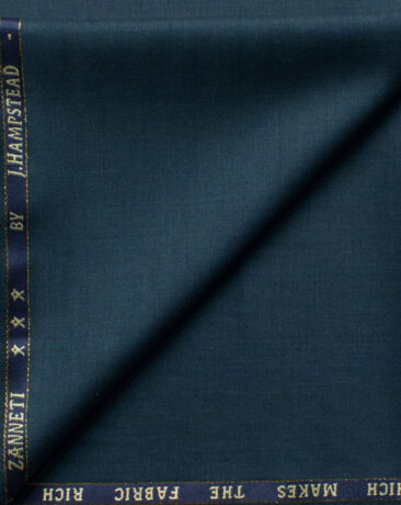 J.Hampstead Men's 60% Wool Self Design Super 140's1.30 Meter Unstitched Trouser Fabric (Aegean Blue)
