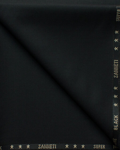 J.Hampstead Men's 60% Wool Solids Super 140's1.30 Meter Unstitched Trouser Fabric (Black)