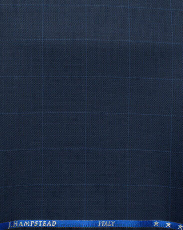 J.Hampstead Men's 60% Wool Checks Super 130's1.30 Meter Unstitched Trouser Fabric (Dark Blue)