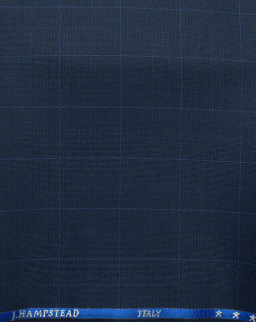 J.Hampstead Men's 60% Wool Checks Super 130's1.30 Meter Unstitched Trouser Fabric (Dark Blue)